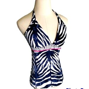 Animal Zebra Print Halter Tankini Spring Break Vacay Bra Top 34 B/C Kenneth Cole